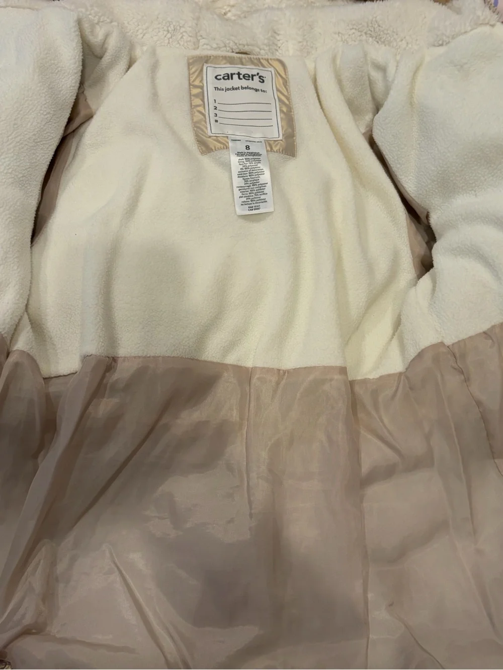 Carter’s Metallic Gold Cream Hooded Puffer Jacket with Faux Fur Trim 🤎